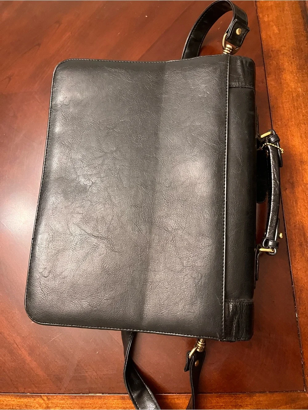 Vintage Bellerose USA Black Leather Briefcase Organizer Purse Handbag Portfolio